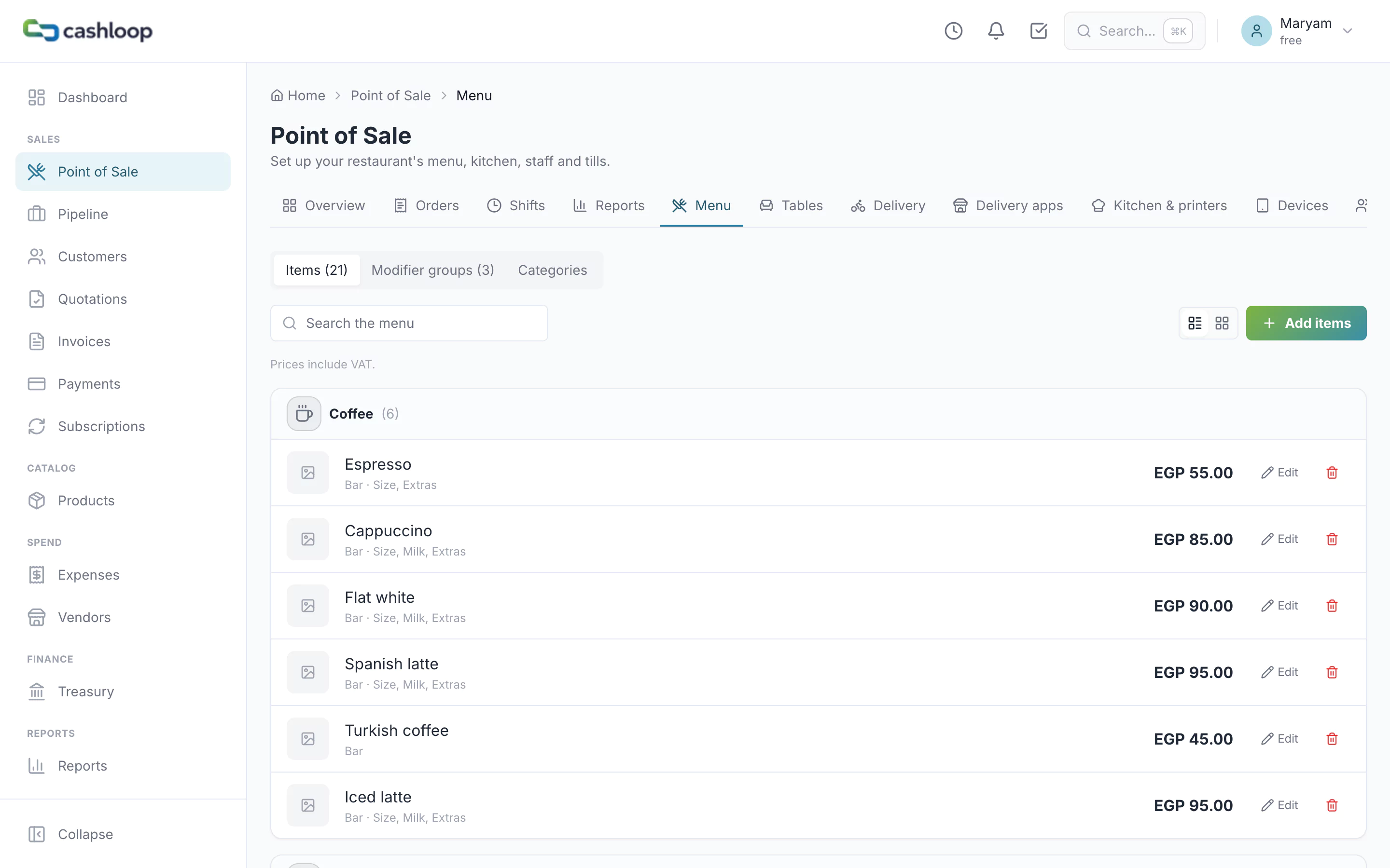 The POS menu builder